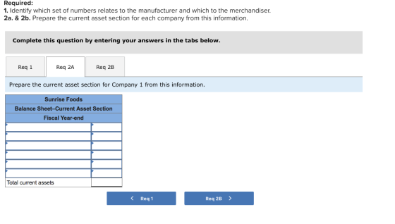 Required: 1. Identify which set of numbers relates to the manufacturer and which to the merchandiser. 2a. & 2b. Prepare the c