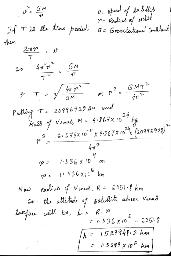 w² GM r U- speed of satellite r= Radius of orbit If T is the time period, G = Gravitational Constant them, 212 T 2 4772 Tr GM