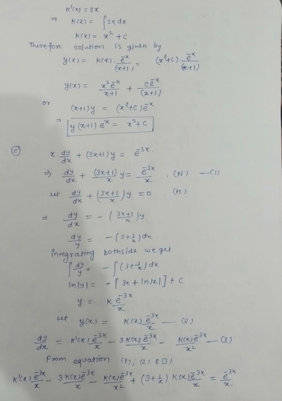 KCy=2x K (3) Thare forx is ginen by slution t1) ce + xtl) or (x-t1) 2+c y xt) e e 3x dy (3xt1 = dy(3xt) y (N dx (H) (x4 het