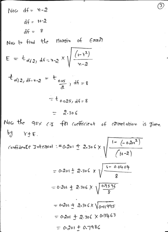 Noo to find the aogi of n (i-Y) m-a d12, df:1-2- .05 df8 025, df 8 Q 30 6 Now the 95% (T fb (oe衎cient of ca el ation is given b YtE - 0-64o