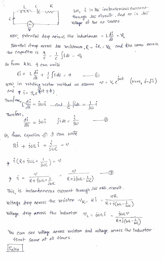 С. R son If w Let, i is the instantenious current through the circuit . And no is the Voltage of the ac source. Ldi I С Now,