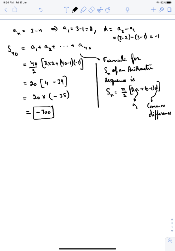 9:24 AM Fri 17 Jan 92% < 0 5 TODO + @ @ + Bo +(3-2)-(3-1) = -1 S. • °, , 4,. = yo (2x2+ (40+)61] , Formula for Son of an Anit