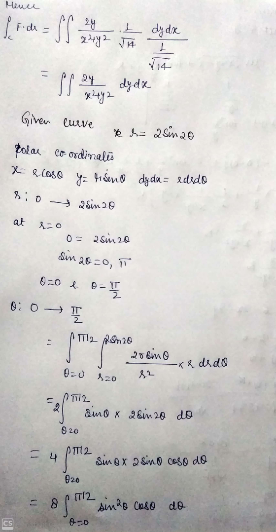 Menu e F. de = I SI SS 24 it dy dx 22442 JA V14 24 dyda 2442 Given curve e de asin 20 Polar co-ordinales ya Hisence dydx = ed