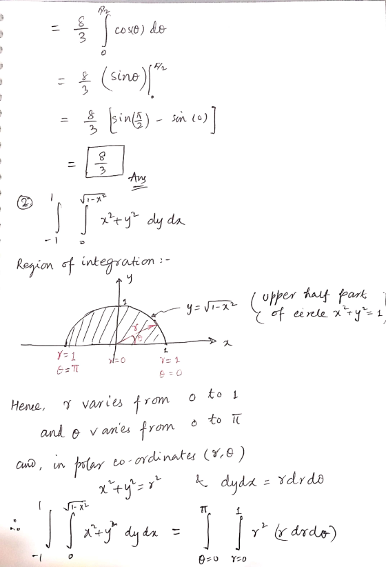 il wloo coso) do who sino ) ** i sinch) - sem co] - 8 3 = 3 Ang sport x²+ y² dy da Region of integration - y y=&1-22 upper ha