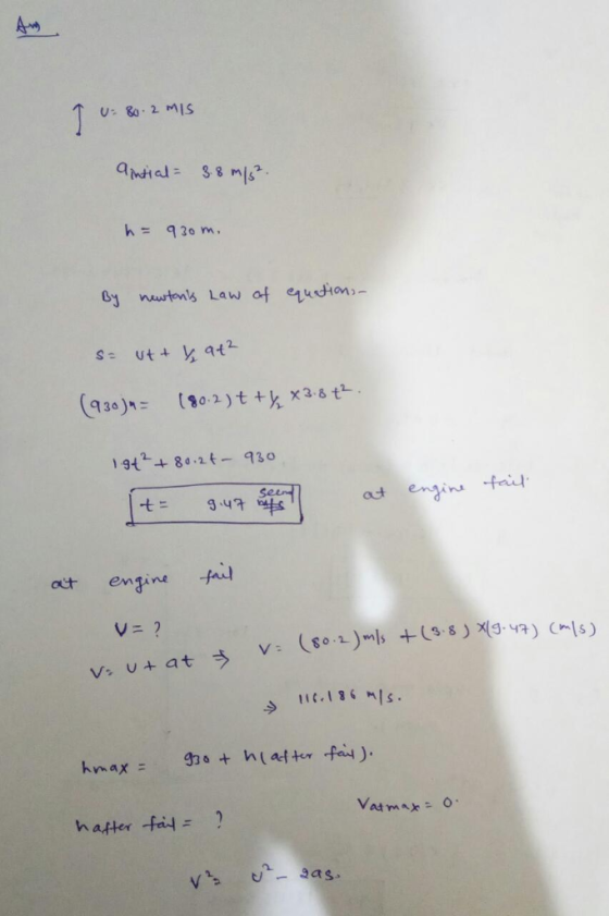 h= 920m, Gy nuurtenls Law af eun 19t2+80.2t-930 at enginsfril aut engine fad V-? hatter fad?