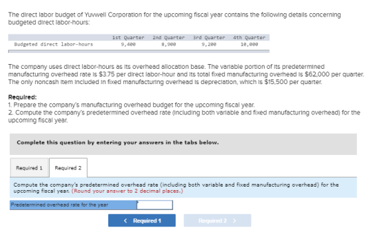 The direct labor budget of Yuvwell Corporation for the upcoming fiscal year contains the following details concerning budgete