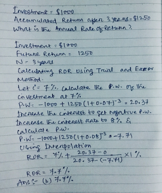 Investment = $1000 Accumulated Return after 3 years = $1250 What is the Annual Rate of Return? Investment = $1000 Future Retu