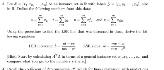 Let X-[a,T2, in R. Define the following numbers from this data: 3. , zm] be an instance set in R with labels -[yī,U2,. . . ,y