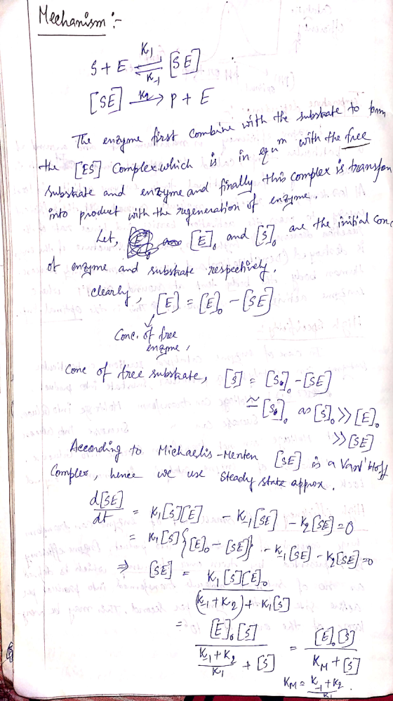 Mechanism 5+ 6 ] [SE] wypt E o the The enzyme first combine with the substrate to forum [15] Complex, which em with the free