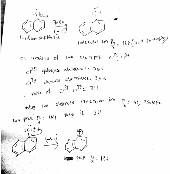 iCli I-chloro Napthalene . Molecular in by 168 (100 %. Intensity) Ci consists of two 18 to pes (135c37 c35 golatural abundanc