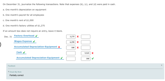 On December 31, journalize the following transactions. Note that expenses (b), (c), and (d) were paid in cash. a. One months