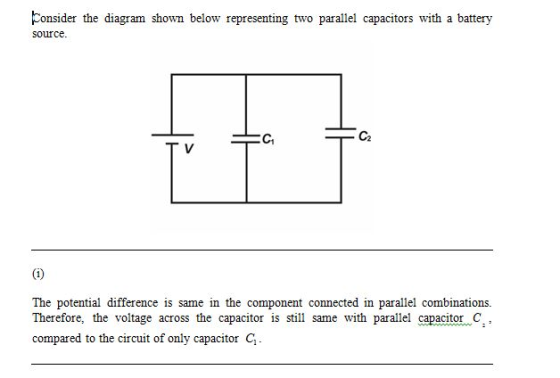 Ponsider the diagram shown below representing two parallel capacitors with a battery source C2 The potential difference is sa
