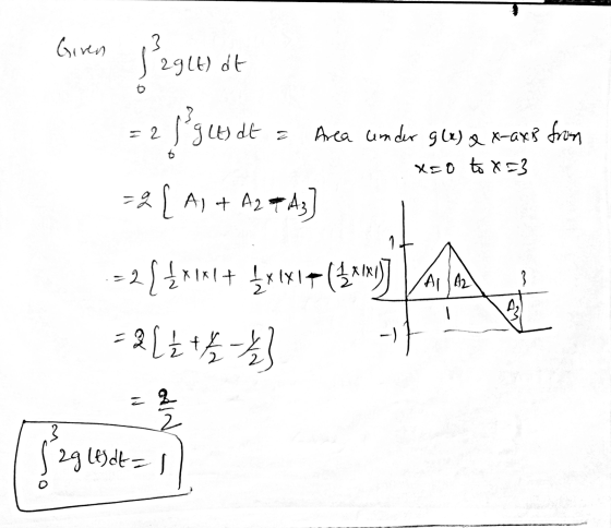 Gina Pegler at 3 = 2 2 f g us at - Area under g(x) a x-axis from - LA1+A3-A3] X50 to X3 =2({ xixit {XIXIT (EXNIJ VAJA) = 2 [2