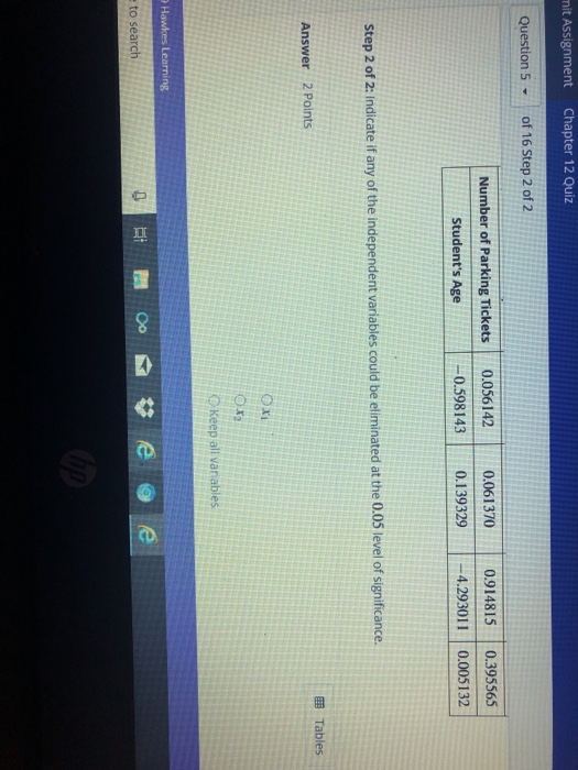 mit Assignment Chapter 12 Quiz Question 5 of 16 Step 2 of:2 Number of Parking Tickets 0.056142 0.914815 0.395565 |-0.598 143|