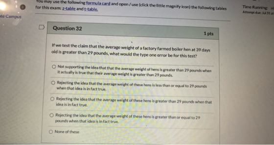 You may use the following formula card and open/use (click the little magnify icon) the following tables for this exam: Z-tab