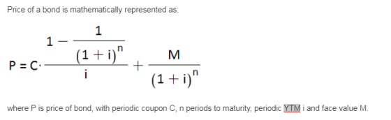Price of a bond is mathematically represented as: 1 1 (1+ i) P C i (1) where P is price of bond, with periodic coupon C, n p