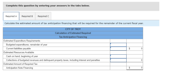 Complete this question by entering your answers in the tabs below. Required A Required B Required C Calculate the estimated a