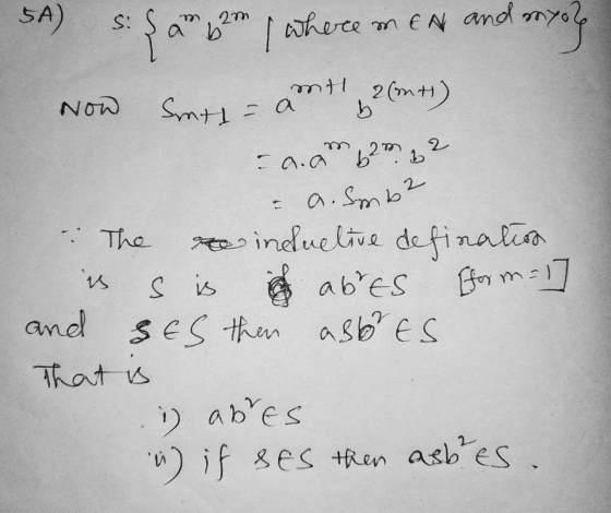 SA S: {am 2 ( where meN and my mt, 2(+) Now Smith - a 62 - a. 62m 6 a. Smb² : The is S is to inductive defination fabres [for