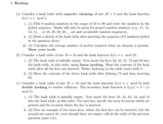 5 Hashing a Consider A Hash Table With Separate Chaining Of Size M 
