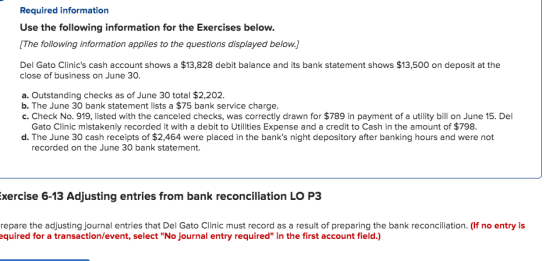 Required information Use the following information for the Exercises below. [The following information applies to the questio