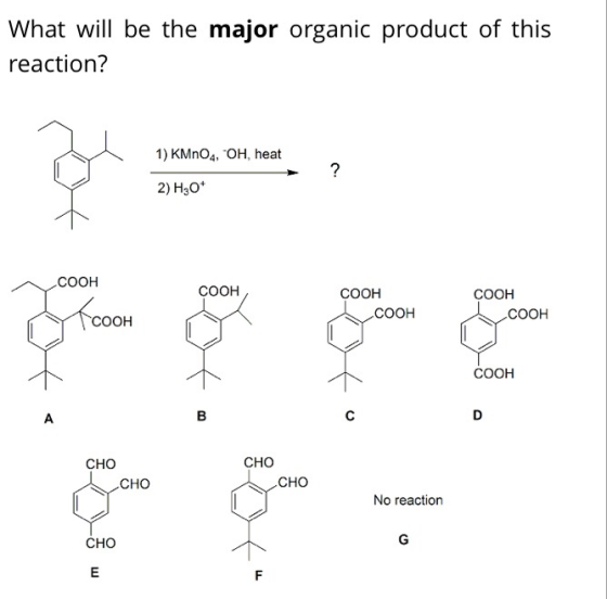 What will be the major organic product of this reaction? 1) KMnO4, OH, heat 2) H3O+ COOH COOH COOH COOH COOH COOH соон COOH C