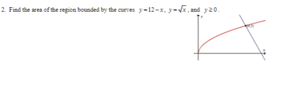 2. Find the area of the region bounded by the curves y=12-x, y=Vx, and yż0.
