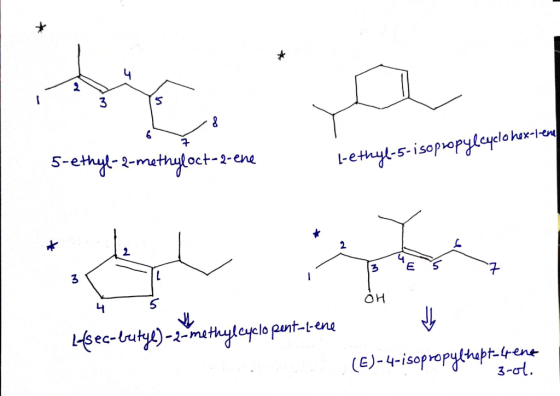 5-ethyl-2-methyloct-2-ene l-ethyl-5-isopropylcyclohex-l-eme 해 45 Lfsec-butyl)-2-methylcyclo pent-l-ene (E)-4-isopropylhept-ce