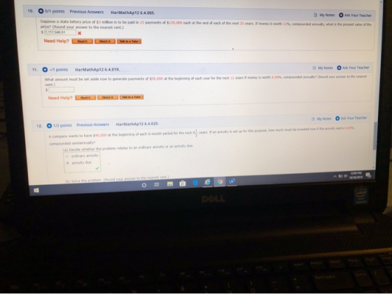 10.00 points Previous Answers HarMathAp 12 6.4.005. My Notes Ask Your Teacher Need Help? 11. -1 points HarMath 126.4.01 Need