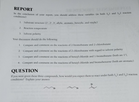 REPORT In the conclusion of your report, you should addre conditions): your report, you should address these variables in bo