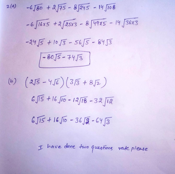 2(a) -6580 +275 - 8245 - 14 5108 -6/16x5 +2/2+3 - 8/4985 - 14 3673 - 24 55 +10.53 - 5615-8453 1-8055-7453 b) (255 - 416) (3/3