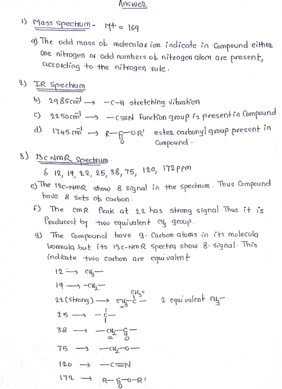 Answer ) Mass spechum- Mt 69 a) The ocd mass ob moleculas im indicate in Compound either One nitrogen or Odcl numbers ob nits