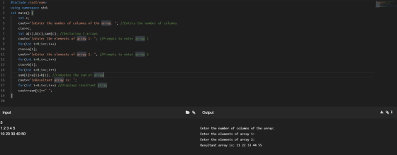 1 2 3 4 5 6 7 8 9 #include <iostream> using namespace std; int main() { int c; cout<<\nEnter the number of columns of the ar