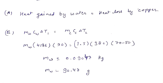 (А) Heat loss - Сорри, Heat gained by water 2 ) - ms CAT, meçoTo 2 т (4186 ) (30) - (1.5) ( 38 ) ( 70-8+ ) mwa в , О o 96 97