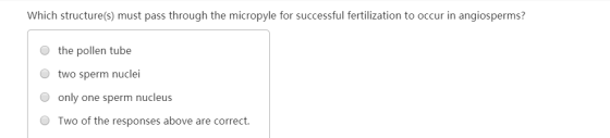 Which structure(s) must pass through the micropyle for successful fertilization to occur in angiosperms? O the pollen tube tw