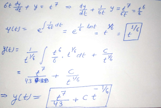 dy of t %3D %3D dt Int to 1/6 yLt)= %3D =()R で答 43 988 43