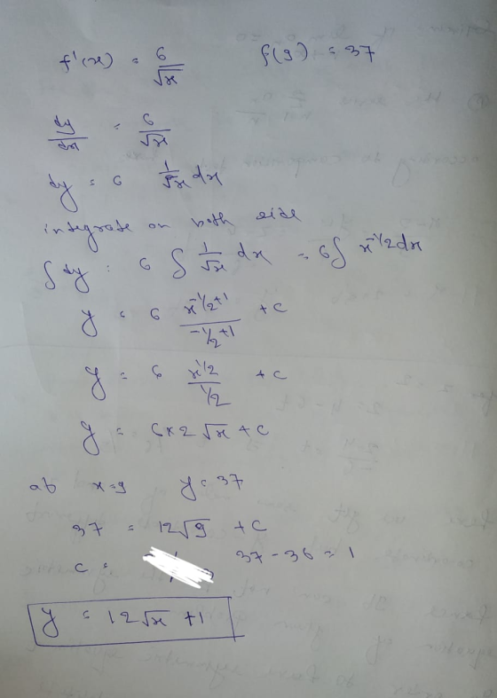 f() F (9) = 37 عام dy for de C by به تو on integrate say both s te da xada of 6 y 2,41 2012 4 C g (x25x40 C 37 1259 tc 37-36