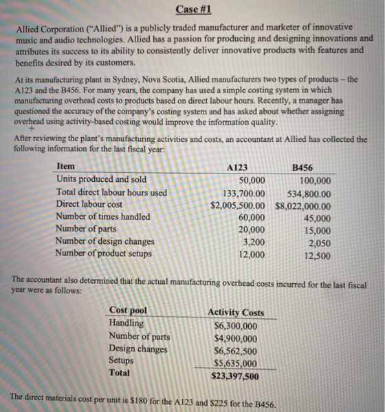 Case #1 Allied Corporation (Allied) is a publicly traded manufacturer and marketer of innovative music and audio technologi