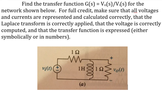 Find the transfer function G(s) = V.(s)/Vi(s) for the network shown below. For full credit, make sure that all voltages and c