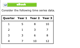 eBook Consider the following time series data. Quarter Year1 Year 2 Year 3 10 10 12