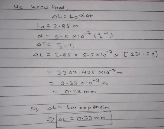 We know Hoat 2 3 23 mm So, △L= bar expension 2AL 0.33 mm