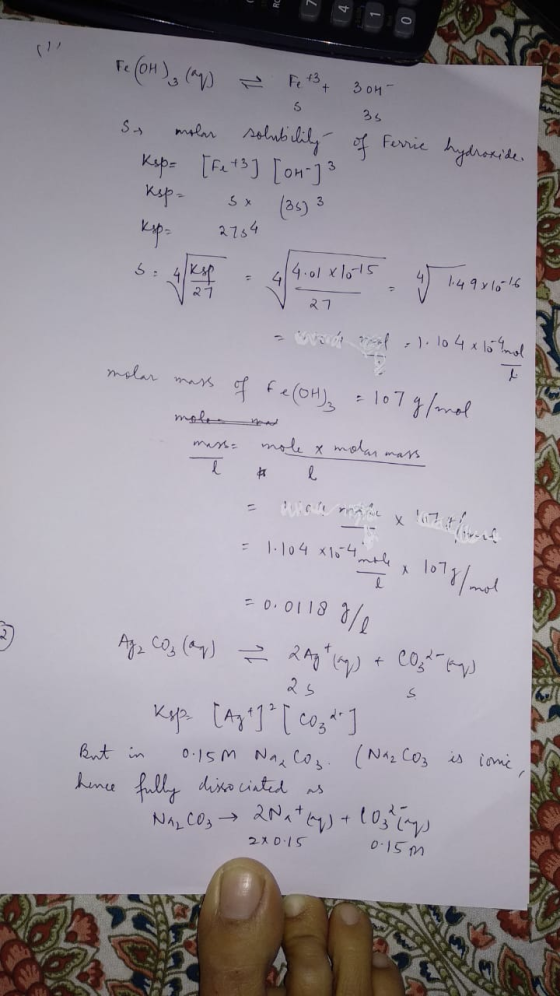 Fe(OH)₂ (ap) & Fe 13 + 304 Se molar solubility of Ferrie kap- [Fe +3] [OH-] kep- sx 185) 3 hydroxide 3 Kyp 2754 s. when he sa