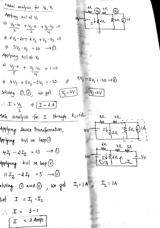 2A Ndal analysis fr . pyn kel at v 2A 2 Applyny kcl al Vs Solving 0,0 we get yo 2 1sh analysis r I through R3*2 Applyingy Sur