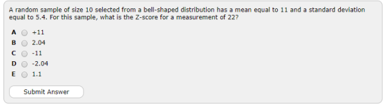 A random sample of size 10 selected from a bell-shaped distribution has a mean equal to 11 and a standard deviation equal to