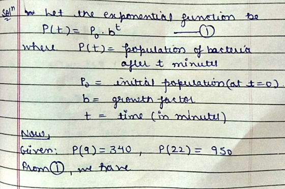 sal het the exponential function be Plt)= f. bt where f(t)= Bobulation of bacteria after t minutes - Poe mittà population Cat