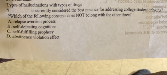 Types of hallucinations with types of drugs is currently considered the best practice for addressing college student dri ?Whi