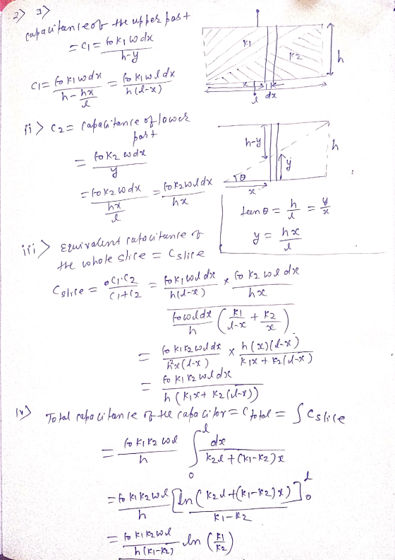 Capauteen leof the upper past =a= toki w dac Ci toki wdr - to kiwl dx ħ clase) hah 6 da pi > C2 = Capacitance of lower bart t