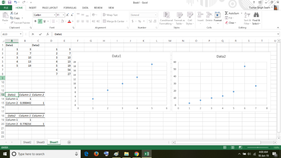 Book1 Excel FILE HOME INSERT PAGE LAYOUTFORMULAS DATA REVIEW VIEW Tushar Singh Soam S Cut Calibri General Copy Paste Conditio