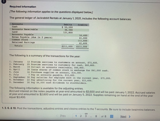 Required information The following information applies to the questions displayed below) The general ledger of Jackrabbit Ren
