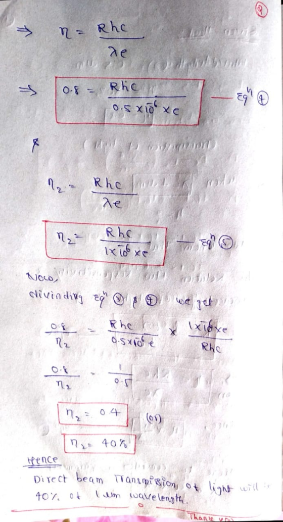ve n = Rho de 0.8 = Rhe os xia хе Rho Ле Rho 1x Too xe Now, clivinding en Rhe o.5x10re x xidxe R2 Rho os na 04 N = 40% Hence