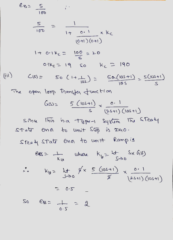ey= esa 5 i DO Too = 1 It o.1 xkc 10+1) (0+1) los !+ Olke = 100 = 20 - Olke=19 so kc = 190 () (15)= 50 (it has) = 5a (los. I